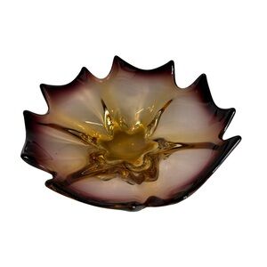 Vintage Table Centerpiece Purple Amber Glass Iridescent Star Pointed Edges 10"